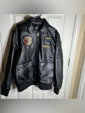 NWOT-Cristian Morett Ribelle Black Vegan Leather Air Force WWII Jacket Size XL